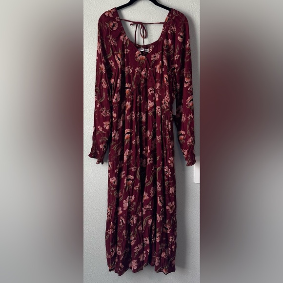 Sonoma Maternity Maroon Floral Surplice Midi Dress NWT Size Large - Picture 1 of 14